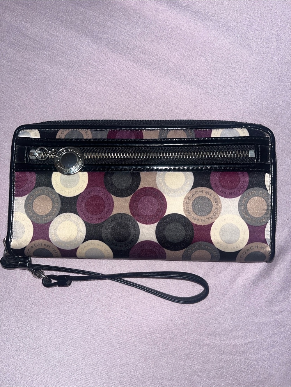 Coach Madison “snap head” sateen wristlet/wallet.